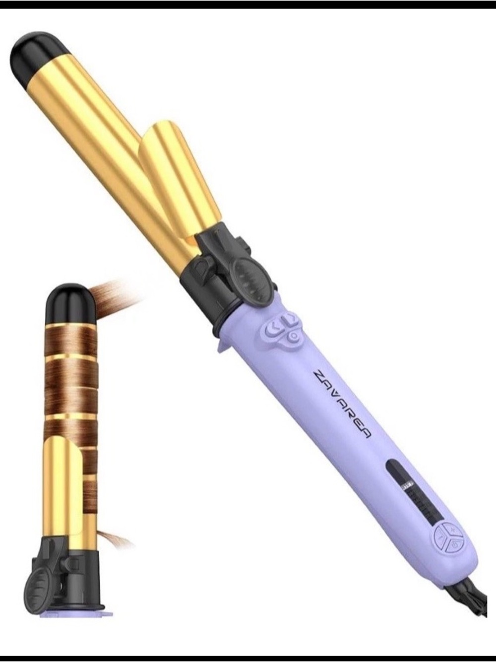 Zavarea Gold Barrel Curling Iron with Lavender Handle